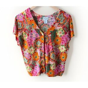 LOT ! Women's Large  Linen Top/Blouses Floral Spring/Summer Vacation Resort Wear